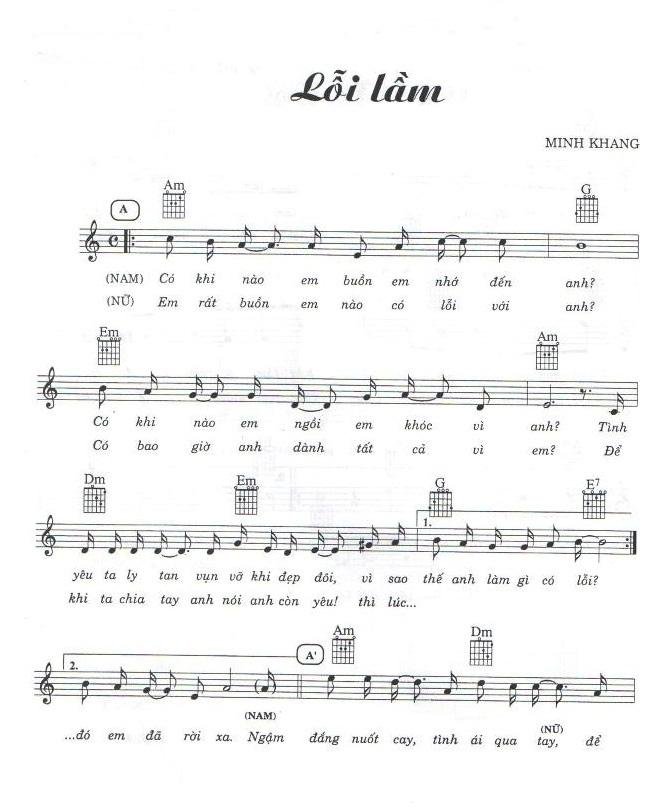 Sheet nhạc Lỗi Lầm